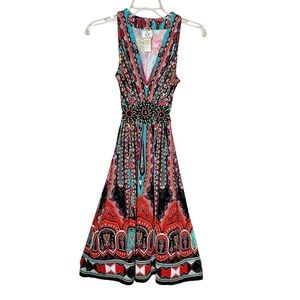 Ice Mosaic Print Embellished Deep V-Neck Dress